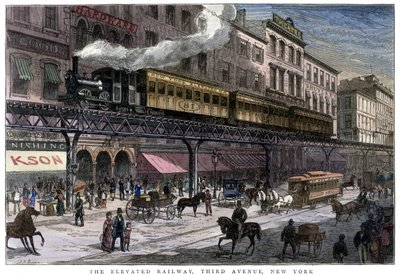 A estrada de ferro elevada, Third Avenue, Nova York, 1879 de Unbekannt