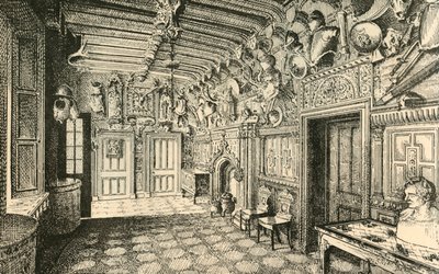 O hall de entrada. - Ao longo do muro estão muitos trajes da armadura antiga., 1882. de Unbekannt