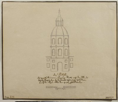 Fachada da parte central dos estábulos da corte no aterro Moika em São Petersburgo, década de 1740 de Unbekannt