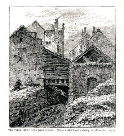 O Fleet Ditch perto de West Street, durante alterações, 1844 de Unbekannt