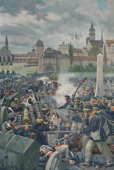O exército francês deixando Leipsic, 1813, 1896. de Unbekannt
