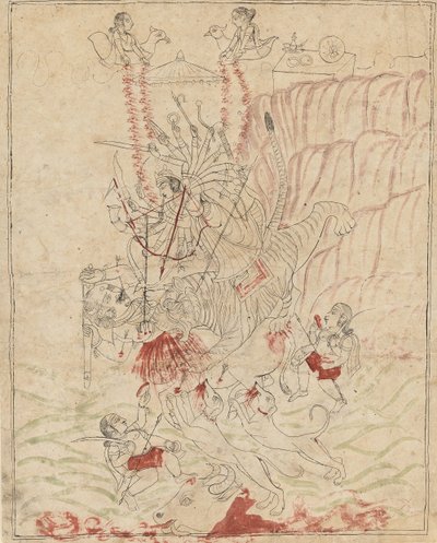 A Deusa Durga Matando o Demônio Búfalo, Mahisha Mahishasur Mardini, Ka. 1760. de Unbekannt