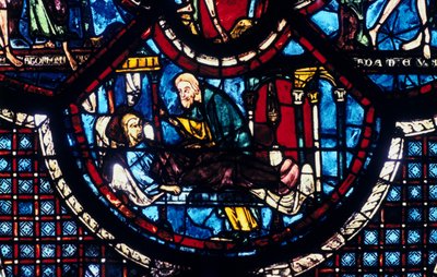 O bom samaritano cuida dos peregrinos, vitrais, Catedral de Chartres, França, 1205-1215 de Unbekannt