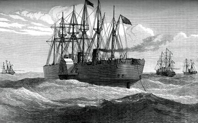 O Great Eastern tocando o cabo telegráfico do Atlântico, c1865, c1880 de Unbekannt
