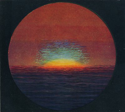 O flash verde ao pôr do sol, a mais rara cor prismática refratada pela atmosfera, c1935 de Unbekannt