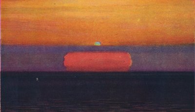 O flash verde ao pôr do sol, a mais rara cor prismática refratada pela atmosfera, c1935 de Unbekannt