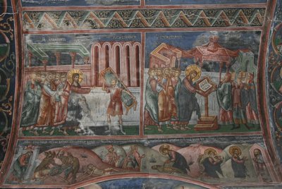 A cura em Cafarnaum e outras cenas da vida de Cristo, século XIV de Unbekannt