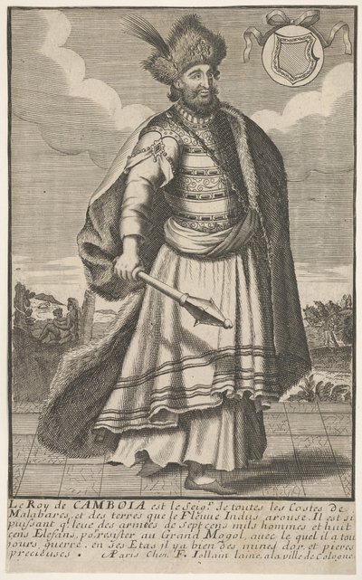 O rei do Camboja de pé com um cetro na mão direita, ca. 1670-1700. de Unbekannt