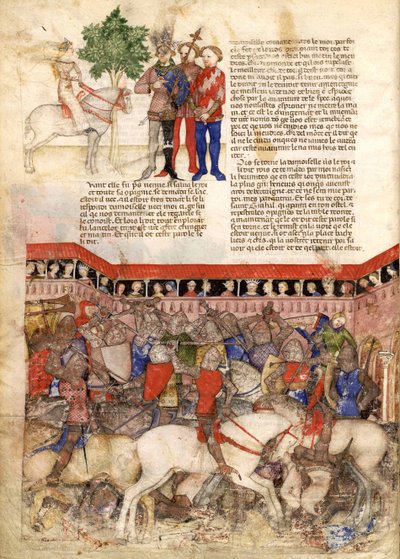 Os cavaleiros da miniatura redonda da missão do Santo Graal e a morte de Arthus, ca 1220 de Unbekannt