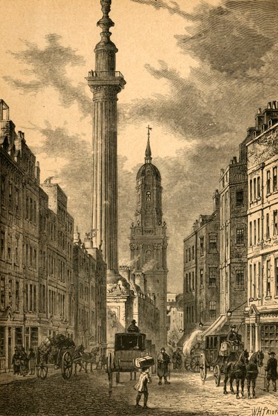 O Monumento e a Igreja de St. Magnus, por volta de 1800, 1897. de Unbekannt