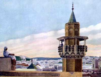 O muezzin em seu minarete chamando os fiéis à oração, 1926 de Unbekannt