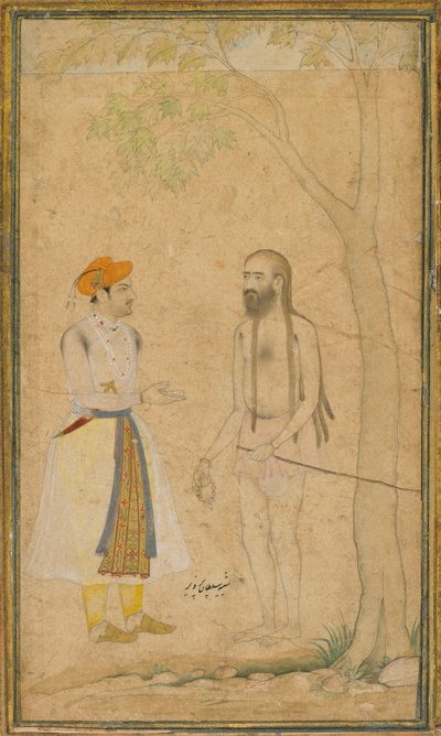 O Príncipe Mughal Parvez e um Homem Santo, ca. 1610. de Unbekannt