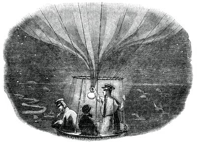 O balão de Nassau passando por Liège à noite, 1836, 1886 de Unbekannt