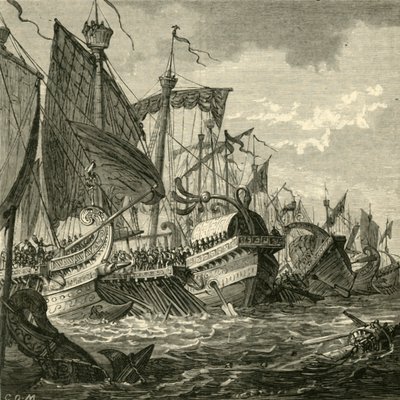 A batalha naval fora do cabo Pelorus, 1890. de Unbekannt