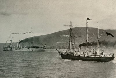 The Nimrod Passing HMS Powerful, ... em Lyttelton Harbor, em 1 de janeiro de 1908, 1909. de Unbekannt