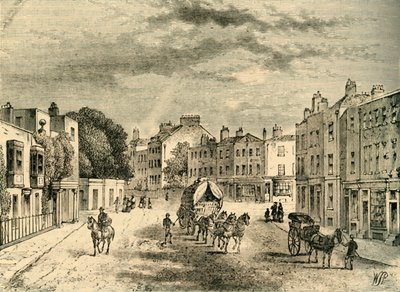A antiga vila de Vauxhall, com entrada para os jardins, em 1825, c1878. de Unbekannt