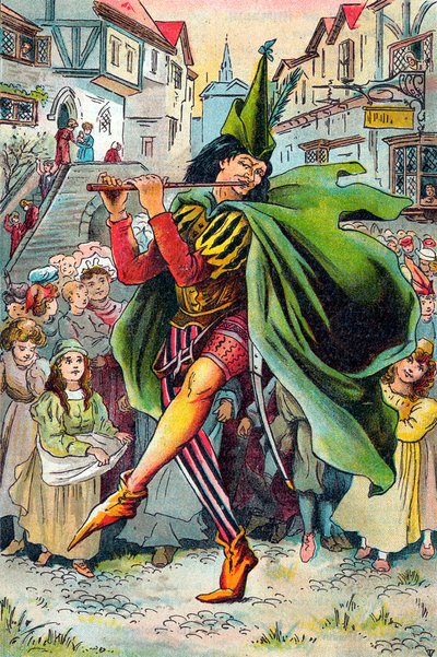 O flautista de flauta levando os filhos de Hamelin, c1899 de Unbekannt