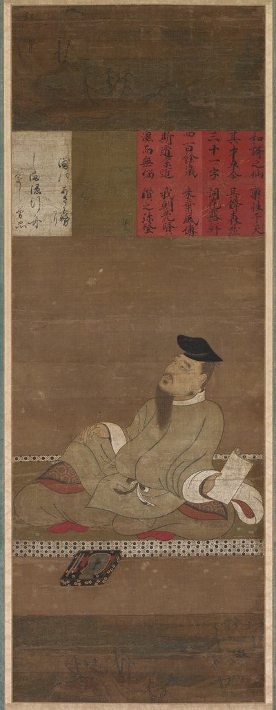 O poeta Kakinomoto no Hitomaro, c. 1300-1350. de Unbekannt