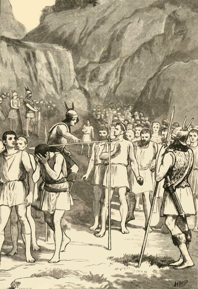 Os romanos passando sob o jugo em Caudine Forks, 1890. de Unbekannt
