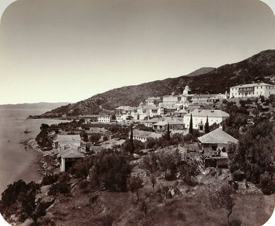 O Mosteiro de Rossikon St Panteleimon no Monte Athos, Grécia, década de 1860 de Unbekannt