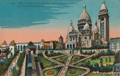 A Basílica de Sacré-Coeur com escadaria monumental, Paris, c1920 de Unbekannt