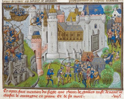 O cerco do castelo de Mortagne, perto de Bordeaux, em 1377, no Recueil des croniques dEngleterre de Unbekannt