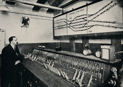 A caixa de sinal em uma junção ferroviária de tubo, 1926 de Unbekannt