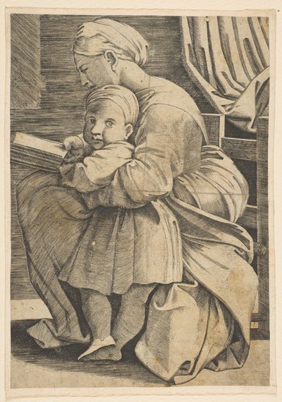 A Virgem lendo com o infante Cristo, mulher sentada de perfil voltada para a esquerda, ..., ca. 1515-1600. de Unbekannt