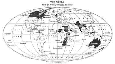 O mundo com os bens britânicos indicados em preto sólido e as ilhas sublinhadas, 1924 de Unbekannt