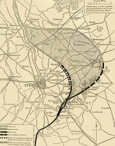 O Ypres Salient antes e depois da Segunda Batalha de Ypres ..., Primeira Guerra Mundial, 1915, c1920. de Unbekannt