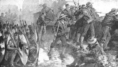 A Guerra do Zulu, 1879: Homens do HMS Shah dentro do Laager em Ginghilovo, 1901. de Unbekannt