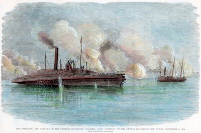 O ataque a Sabine Pass, Texas, Guerra Civil Americana, 8 de setembro de 1863 de Unbekannt