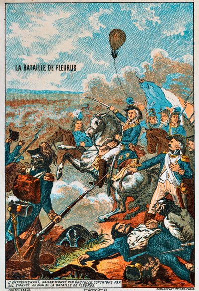 O balão Entreprenant, pilotado por Coutelle, na Batalha de Fleurus, 1794, década de 1890 de Unbekannt