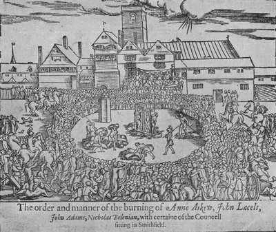 A queima de Anne Askew, John Lascelles, John Adams e Nicholas Belenian, 1546 1904 de Unbekannt