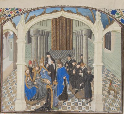 A coroação de Baldwin II em 1118. Miniatura da História de William of Tyre, 1460s de Unbekannt
