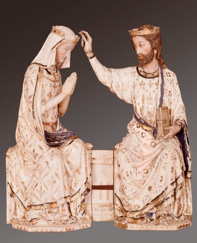 A coroação da Virgem. Escultura em marfim. Anónima. Século XII. de Unbekannt