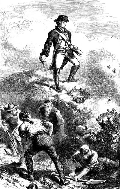 A defesa de Breeds Hill, Prescott no reduto, 1775 c1880 de Unbekannt