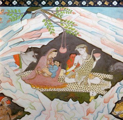 A sagrada família sentada em uma caverna no Monte Kailasa de Unbekannt