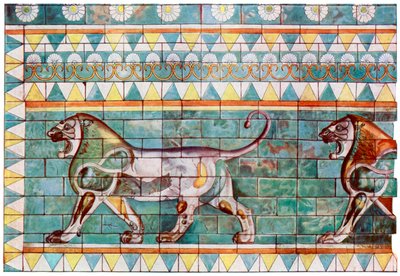 O friso do leão do palácio de inverno do rei Dario em Susa, Irã, 1933-1934 de Unbekannt