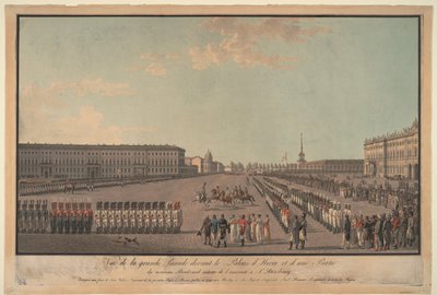 O desfile em frente ao Palácio de Inverno em São Petersburgo, 1799 de Unbekannt