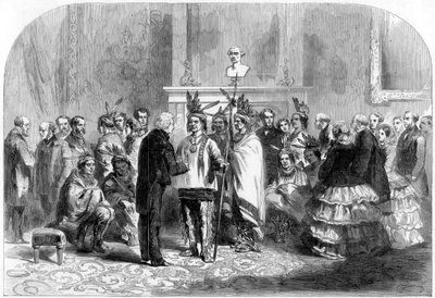 O presidente dos Estados Unidos induzindo as tribos hostis a apertar as mãos, 1858 de Unbekannt