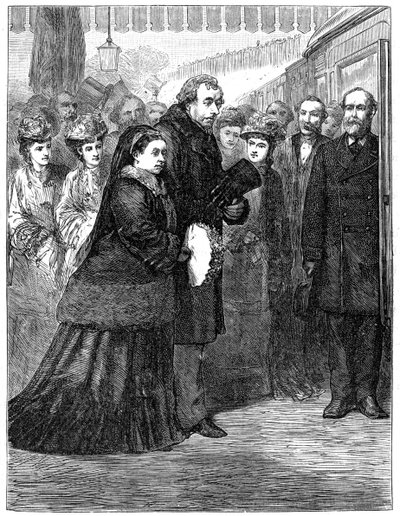 A rainha na estação ferroviária de High Wycombe durante uma visita a Hughenden, final do século XIX, 1900 de Unbekannt