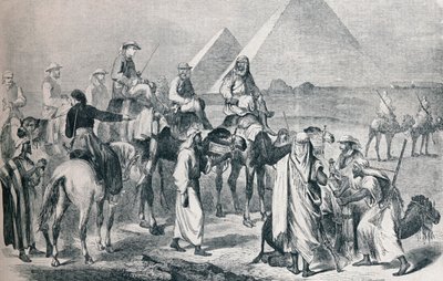 A festa real deixando o acampamento em Gizé, Egito, c1861 1910 de Unbekannt