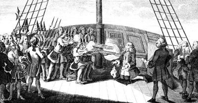 O tiroteio do almirante Byng a bordo do Monarque, 1757 de Unbekannt