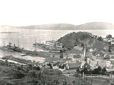 A cidade e o porto, Port Chalmers, Nova Zelândia, 1895. de Unbekannt