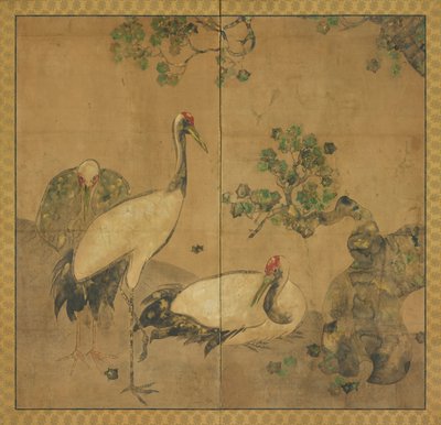 Três guindastes sob uma árvore, período Edo, 1615-1868. de Unbekannt