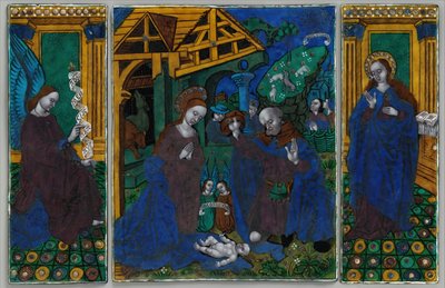 Três placas de um tríptico com a Adoração dos Pastorinhos..., francês, início do século XVI. de Unbekannt