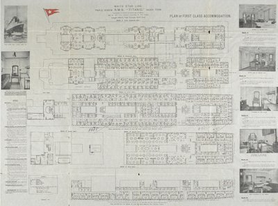 Planta do convés de primeira classe do Titanic, 1911 de Unbekannt
