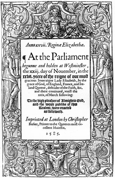 Página de rosto dos Atos do Parlamento, 1585, 1893 de Unbekannt