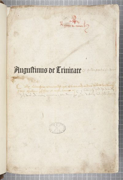 Página de título de De trinitate e De Civitate Dei cum commento, escrito por Agostinho de Hipona (caneta e tinta sobre papel) de Unbekannt